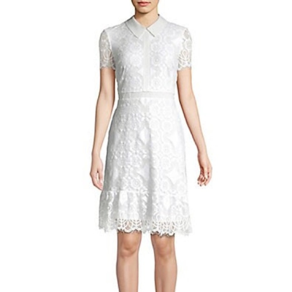Karl Lagerfeld Paris Short-Sleeve Lace Collared Dress